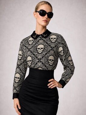 Pretty-Goth Girl Skulls & Studs Blouse